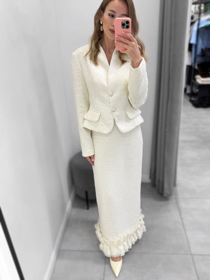 Костюм с юбкой Trendy 4438 твидовый в пайетку